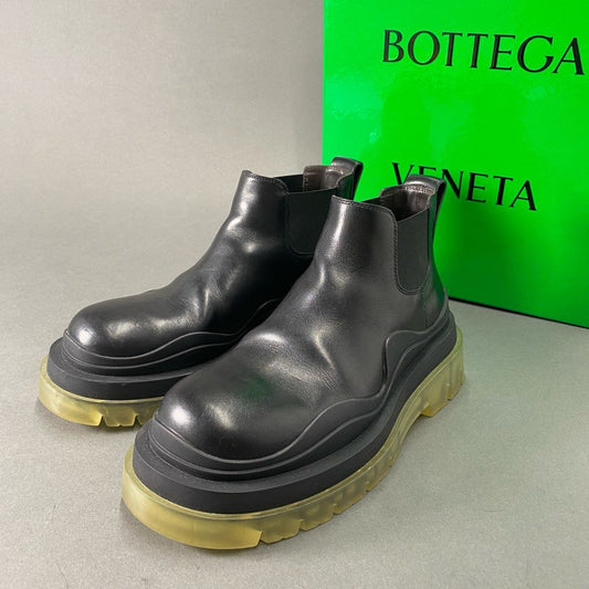 10i10 BOTTEGA VENETA ボッテガヴェネタ タイヤアンクルチェルシーブーツ サイドゴアブーツ シューズ イタリア製 38 ブラック レザー