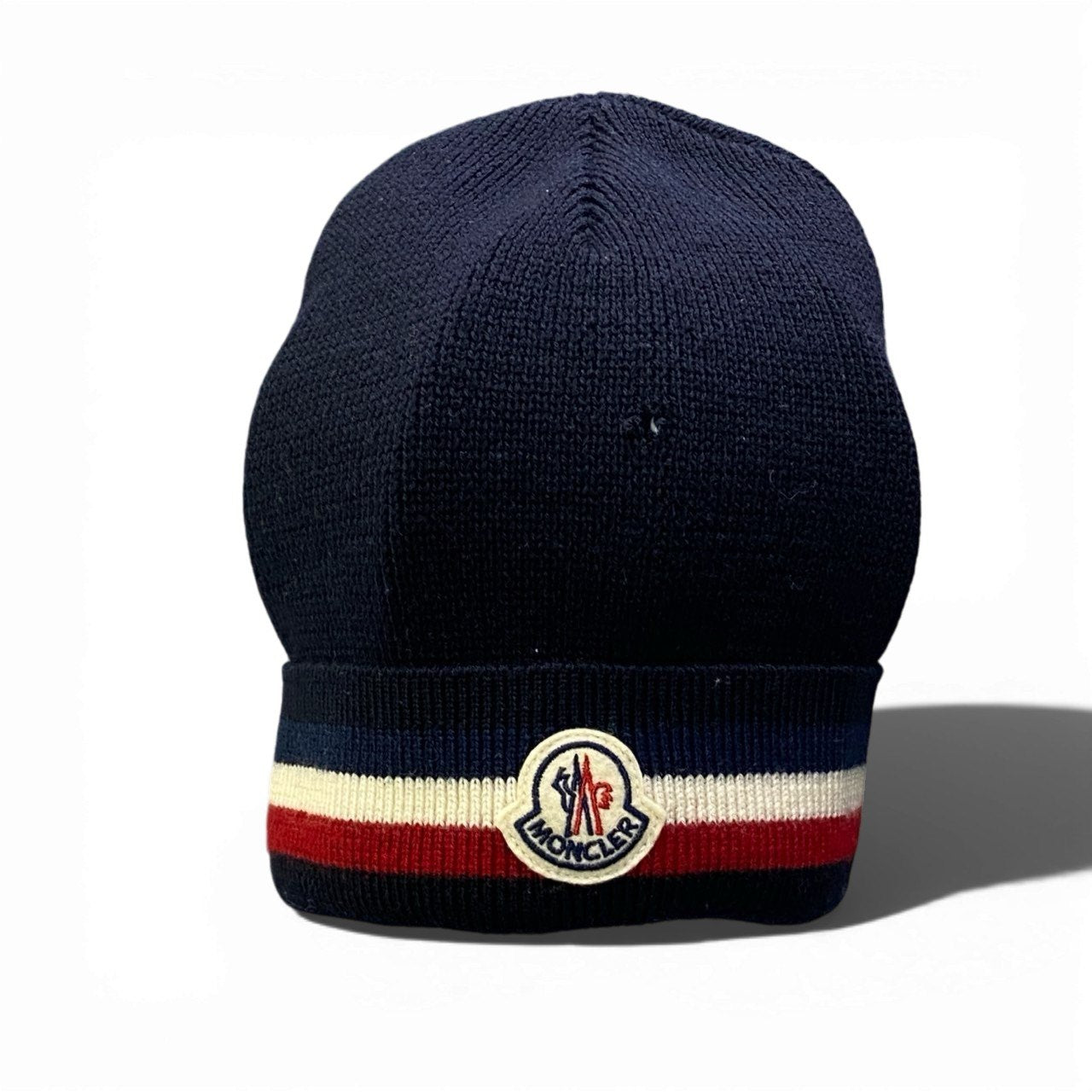 b23 MONCLER モンクレール ニットキャップ ニット帽 トリコロール ロゴパッチ ユニセックス 男女兼用 A9575 ネイビー ヴァージンウール100％