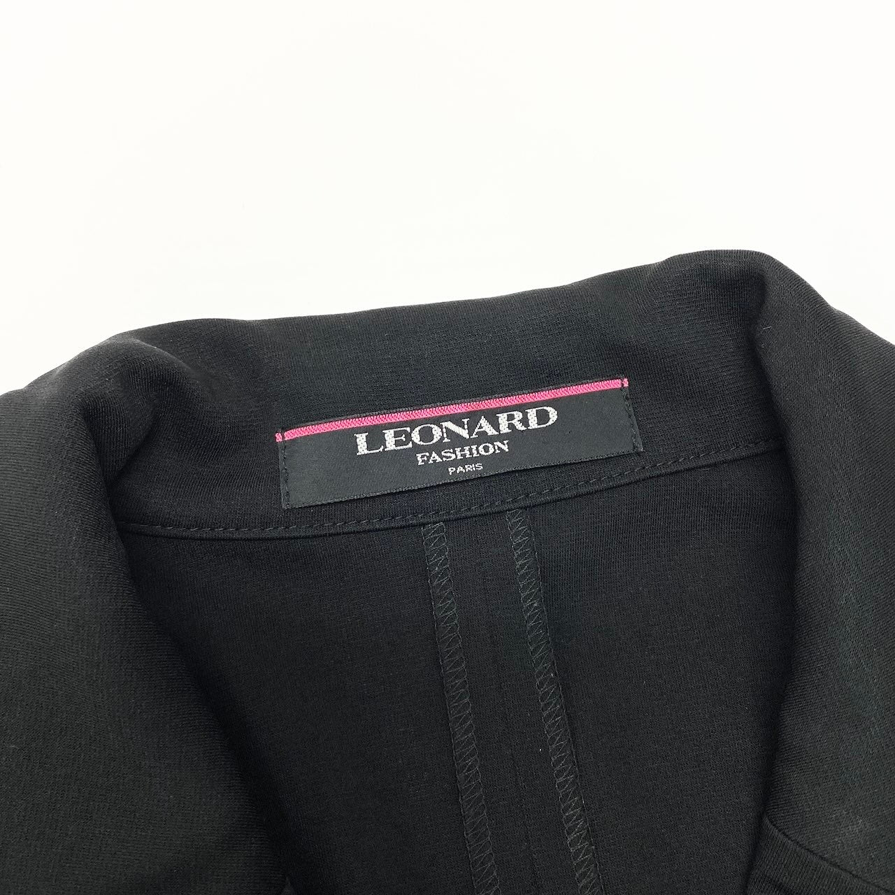 86d9 LEONARD FASHION レオナール テーラードジャケット アンコンジャケット  カンカン素材 ストレッチ素材 薄手 サイズL ブラック レディース 女性用o07t