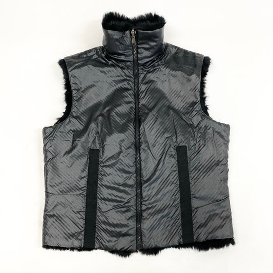 Eh10 FENDI フェンディ リバーシブルベスト フェイクファー 2way ジップアップベスト ノースリーブ  IT44 ブラック レディース 女性用u02t