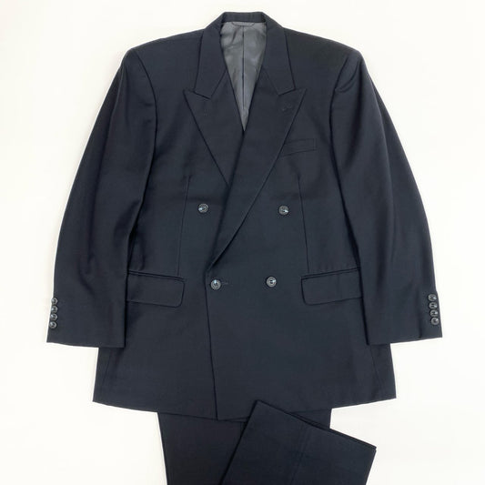 24i25 Christian Dior クリスチャンディオール ダブルスーツ セットアップ 裏地CDロゴ オールド サイズ101-91-180 ダークネイビー ウール メンズk02i
