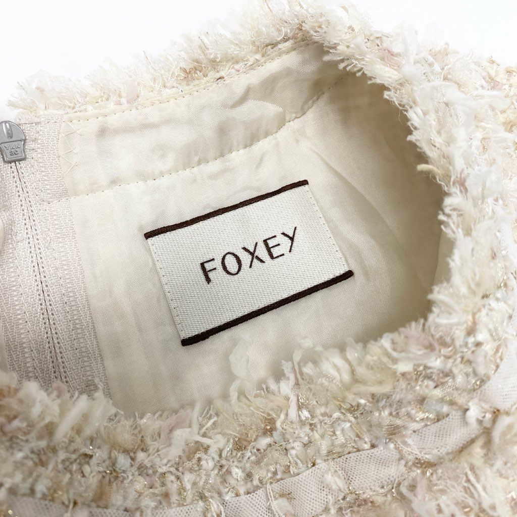 1a8 《美品》 FOXEY フォクシー DRESS BOTANACAL ツイードワンピース 半袖 ロングワンピース トップス 38 アイボリー レディース 女性用u02t