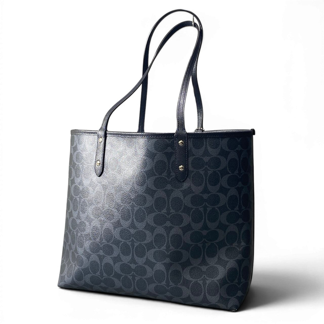 f12 COACH コーチ リバーシブル シグネチャー トートバッグ Reversible Signature Tote Bag K1732 / F58293 ネイビーt18r