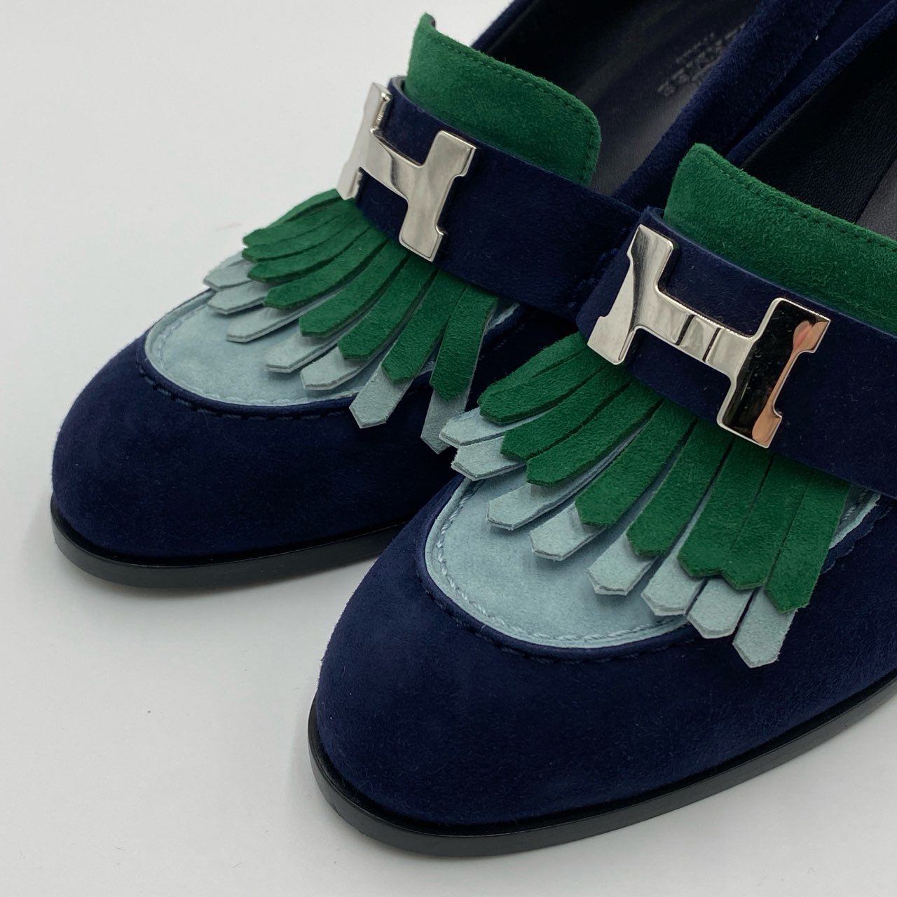 5h29 《極美品》 HERMES エルメス エリゼ70 ロワイヤル フリンジ パンプス 36 1/2 ネイビー スエードレザー シューズ 箱 保存袋付属t18r