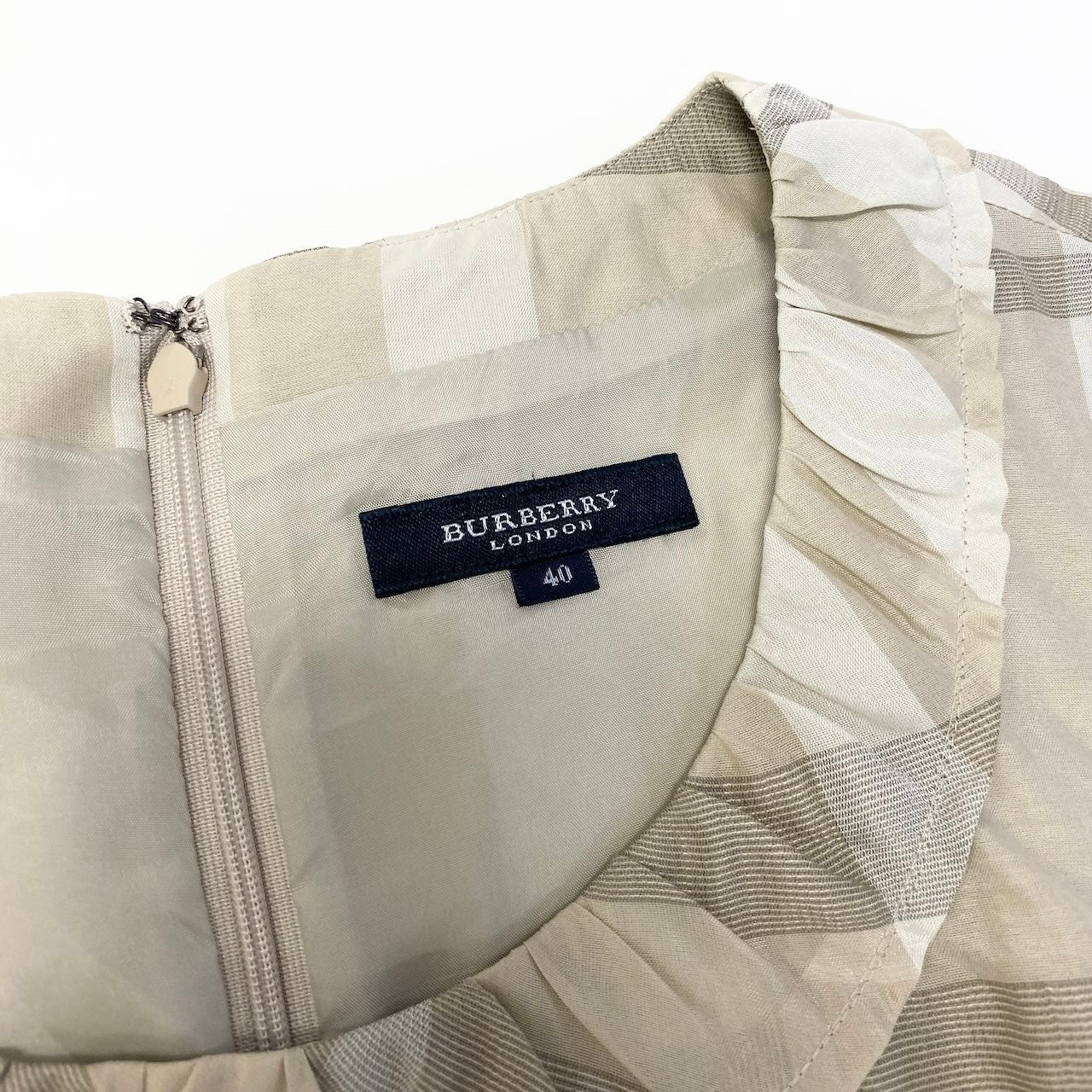 59d28 BURBERRY LONDON バーバリーロンドン ノースリーブワンピース 膝丈ワンピース チェック柄 シルクブレンド サイズ40 ベージュ系 レディース 女性用u02t