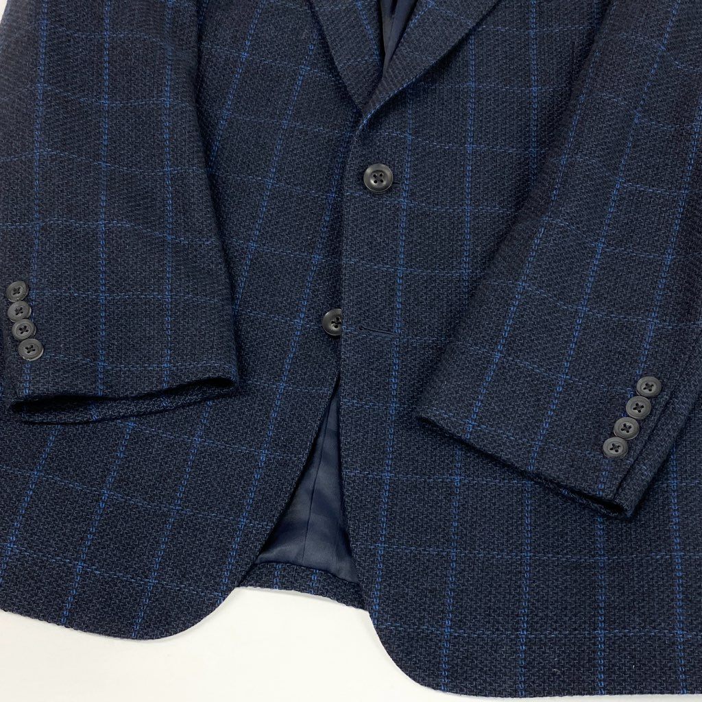 23L22 BURBERRY バーバリー テーラージャケット ツイードジャケット カシミヤジャケット チェック柄  BB5サイズ ネイビー カシミヤ100％ メンズo07t