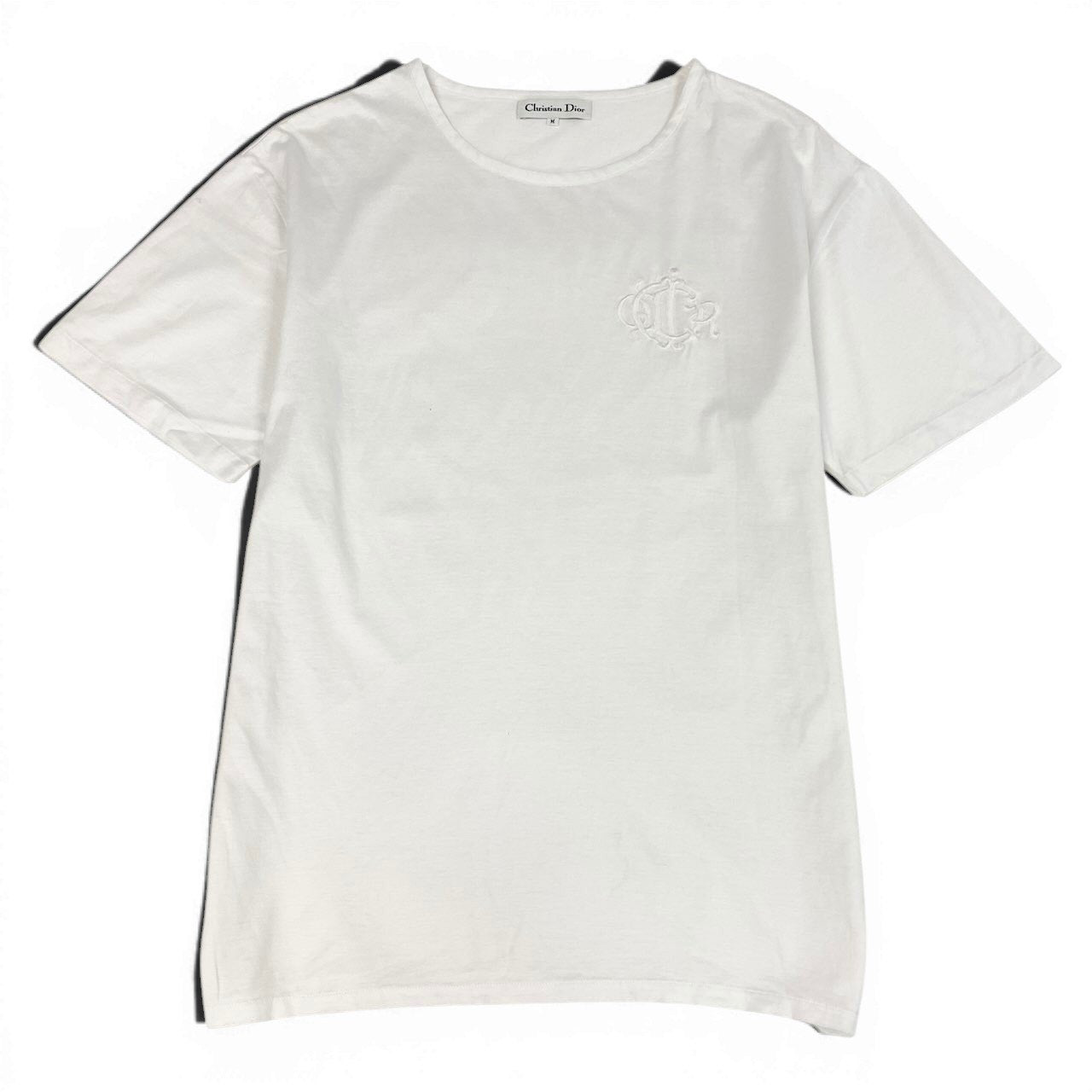 Id18 Christian Dior クリスチャンディオール 半袖Tシャツ コットンカットソー ロゴ刺繍 トップス Mサイズ ホワイト コットン100％ レディース 女性用u02t