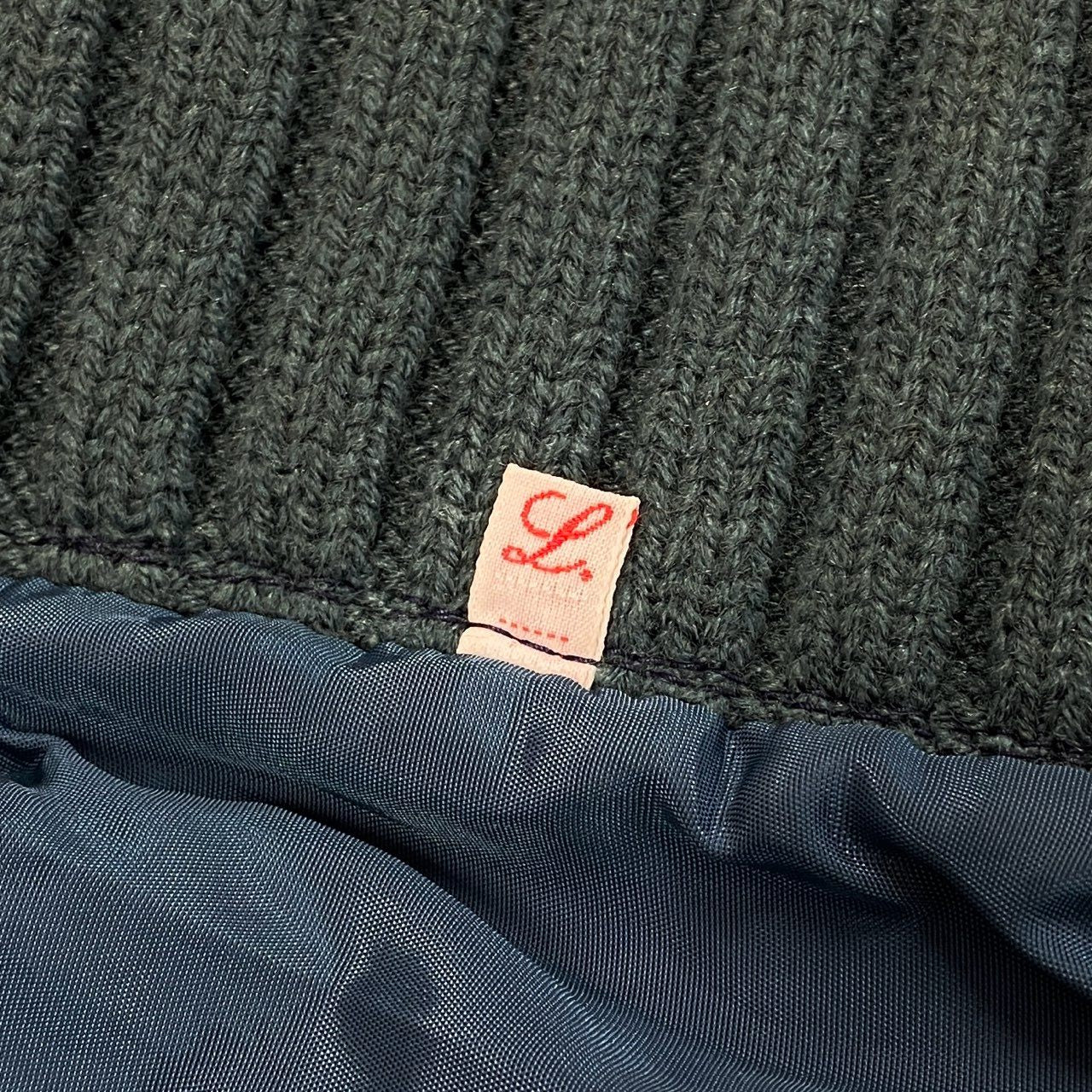 60L16 Vintage YVES SAINT LAURENT イヴサンローラン ヴィンテージ レザーコート ベルテッドコート ロング丈 ニット切替 L ブルー系 表記タグ欠損 レディースu02t