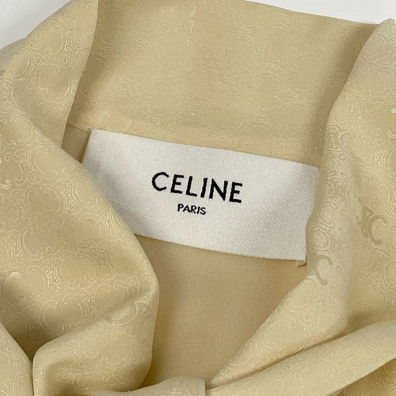 Eb23 CELINE セリーヌ ラヴァリエール トリオンフ柄 ボウタイ シルクワンピース ロングワンピース サイズ36 アイボリー レディース 女性用ta1