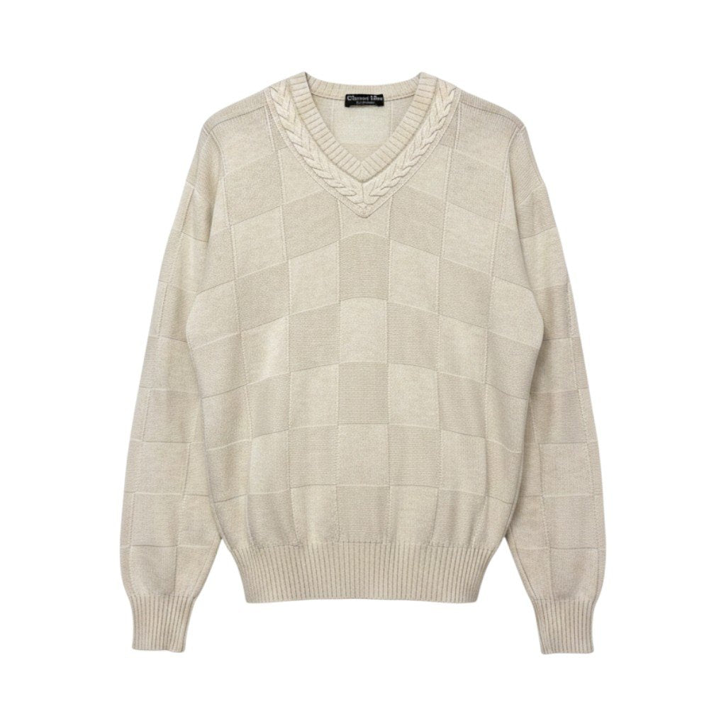 2h16 Christian Dior クリスチャンディオール MONSIEUR Vネック ロングスリーブ ニットセーター サイズM オフホワイト メンズ 紳士服o07t