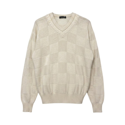 2h16 Christian Dior クリスチャンディオール MONSIEUR Vネック ロングスリーブ ニットセーター サイズM オフホワイト メンズ 紳士服o07t