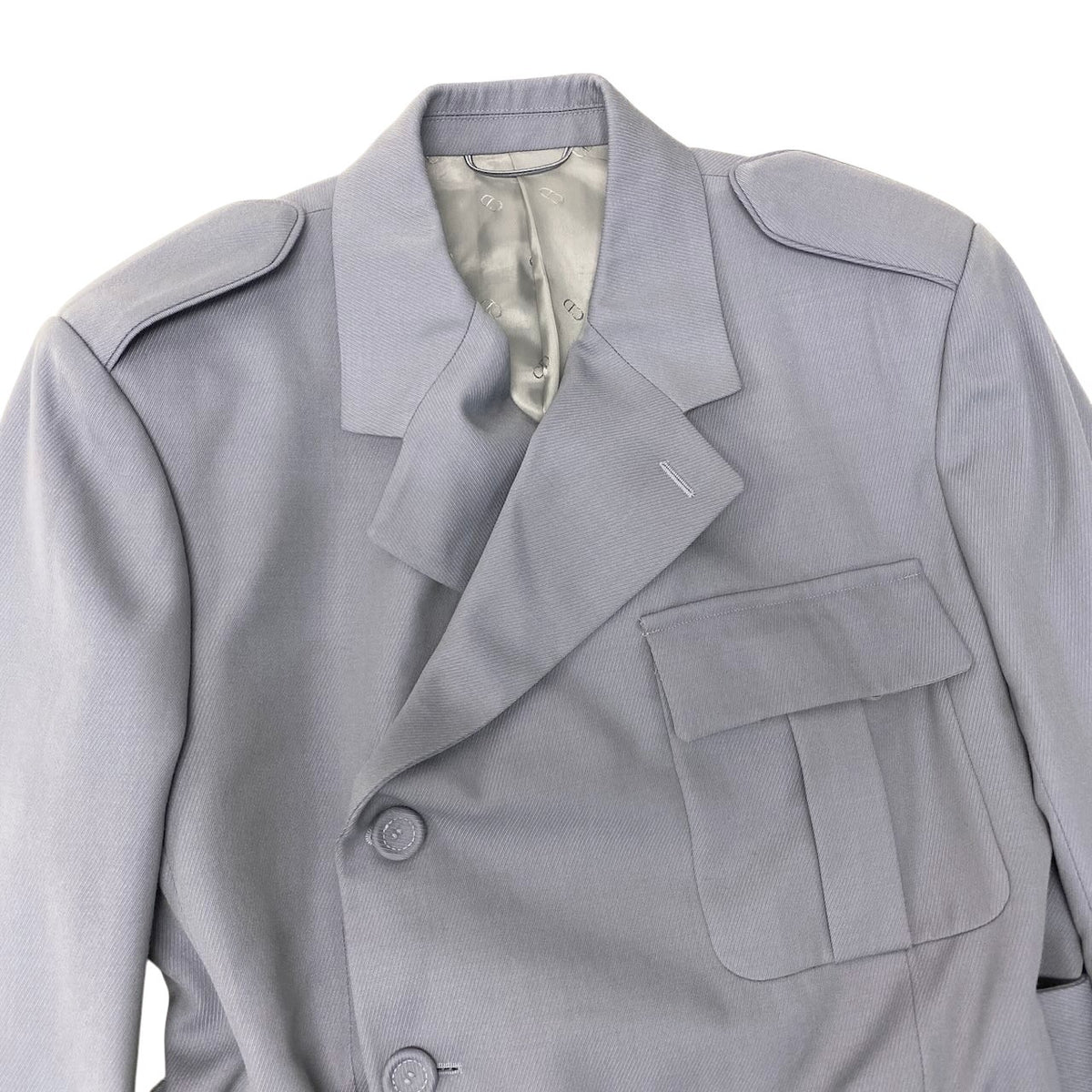 10j15 【未使用】 DIOR HOMME ディオール オム アシンメトリーボタン サファリジャケット ウエストベルト サイズ48 ブルーグレー ウール100％ メンズu02t