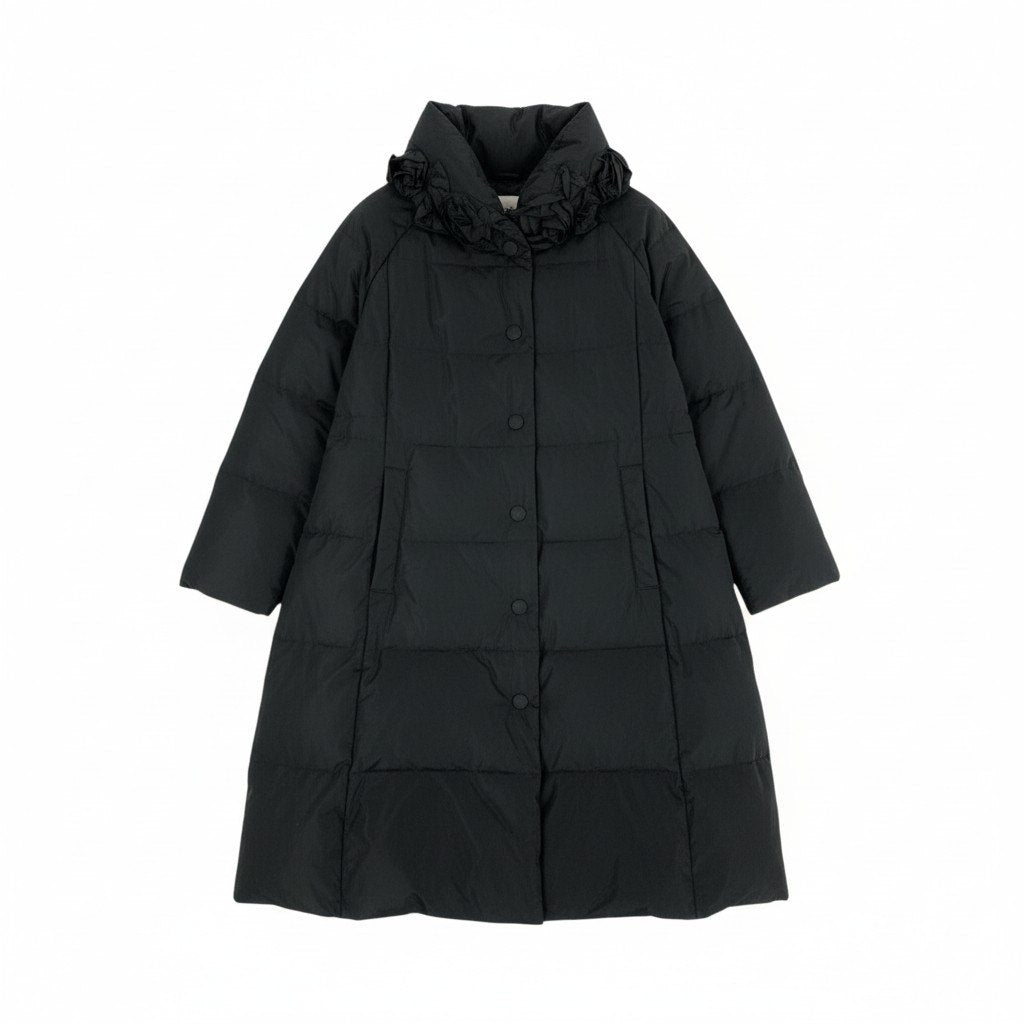 82k28 TOKUKO 1er VOL トクコプルミエヴォル ダウンコート ロングコート 装飾襟 Aライン アウター 9 ブラック レディースu02t