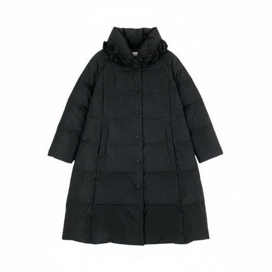 82k28 TOKUKO 1er VOL トクコプルミエヴォル ダウンコート ロングコート 装飾襟 Aライン アウター 9 ブラック レディースu02t