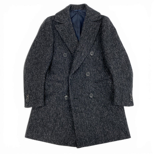 36L19 Bruciare ブルチアーレ ダブルブレストジャケット ヘリンボーン Bottoli ボットーリ生地 44 ブラック メンズ 紳士服o07t