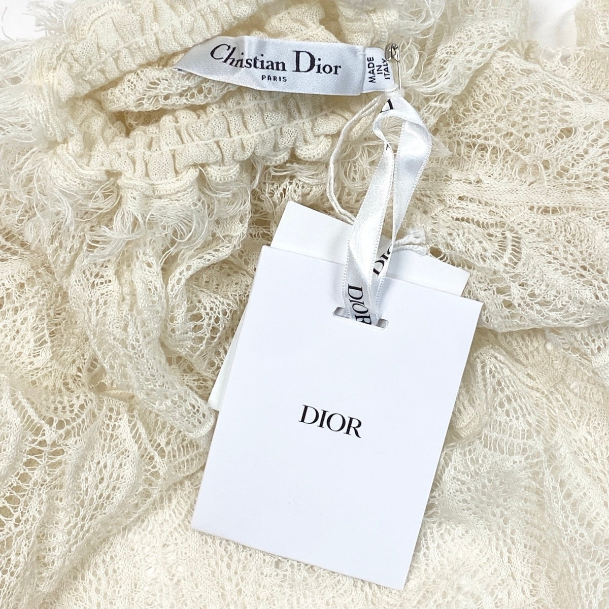 Ej13 【未使用タグ付】 Christian Dior クリスチャンディオール ハイネック レース ニット トップス 124S3AS763 サイズ36 オフホワイト リネン カシミヤ シルク レディースu02t