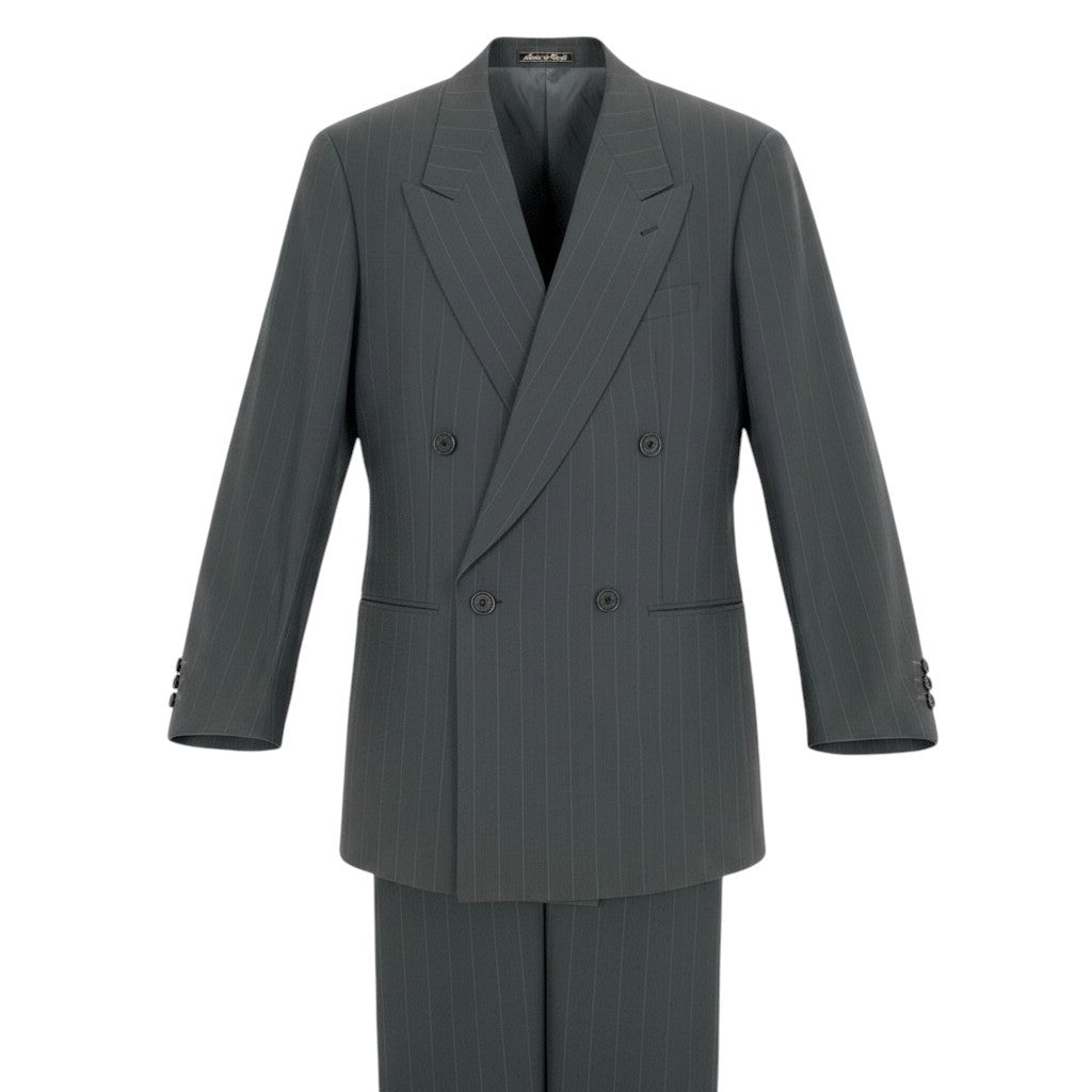 72f2 GIORGIO ARMANI LE COLLEZIONI ジョルジオアルマーニ vintage セットアップスーツ ダブルブレスト ストライプ柄 ウールシルク混 サイズ46 グレー メンズ 紳士服u02t