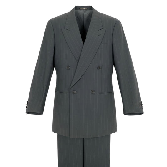 72f2 GIORGIO ARMANI LE COLLEZIONI ジョルジオアルマーニ vintage セットアップスーツ ダブルブレスト ストライプ柄 ウールシルク混 サイズ46 グレー メンズ 紳士服u02t