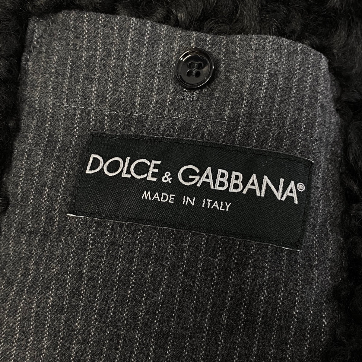 j26 【美品】DOLCE&GABBANA ムートンテーラードジャケット ラムファー ストライプ柄 44サイズ グレー メンズ 男性用k02i