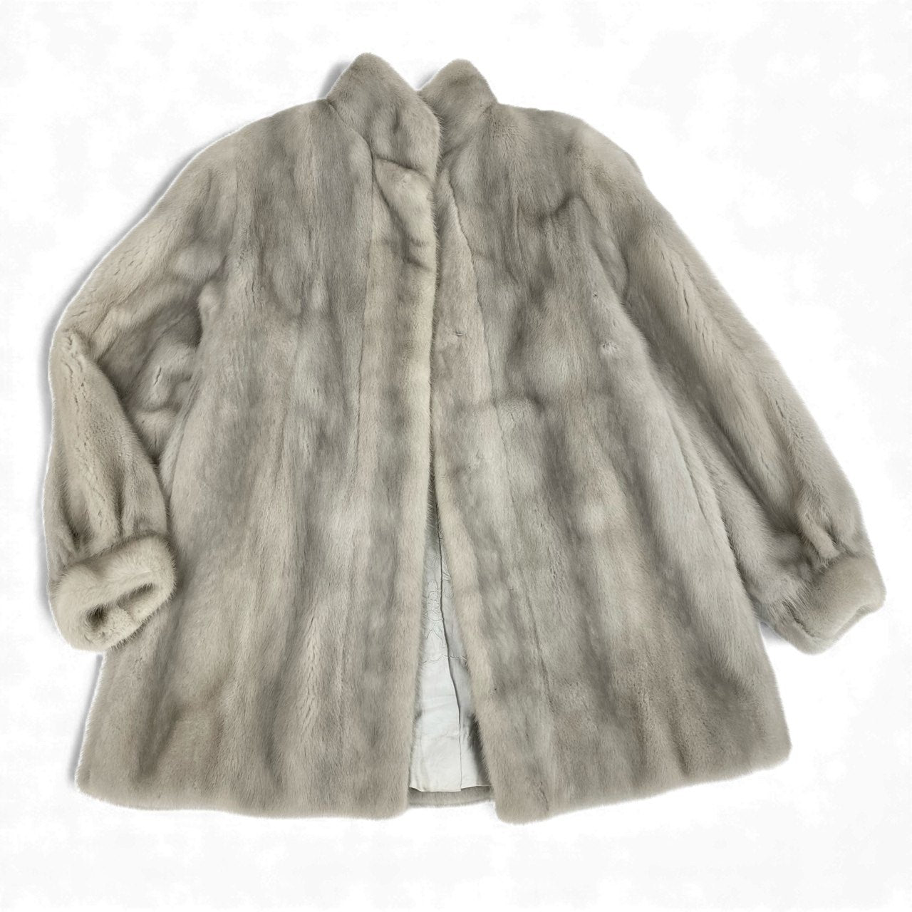 26L5 PRELIOT プレリオット サファイアミンク ロングコート サイズ13号 シルバーグレー 本毛皮 MINK FUR 裏地刺繍 ポケット有t18r