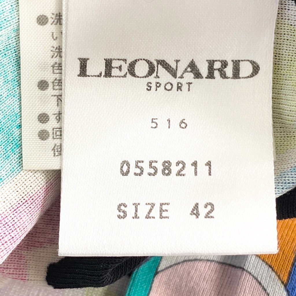 31d27 LEONARD レオナール Tシャツ カットソー トップス サイズ42 異素材切替 ブラック マルチカラー レディース