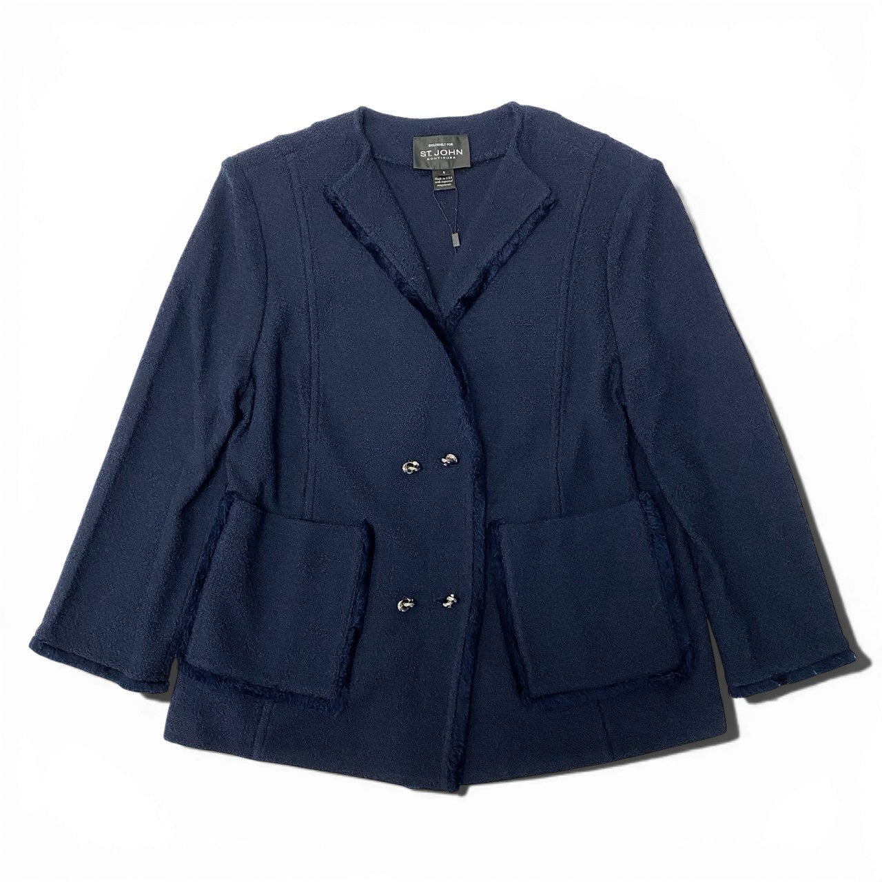 16a16【新品】ST.JOHN セントジョン スプリング ツイードジャケット 短丈ショートジャケット サイズ8 ネイビー レディース 女性用k02i