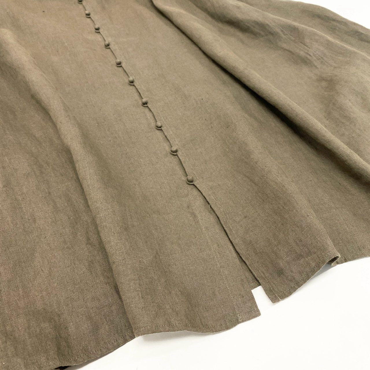 28k29【美品】JURGEN LEHL ヨーガンレール 長袖リネンワンピース ロングワンピース フレア リネン100％ J0103FA011 Mサイズ カーキ レディースu02t