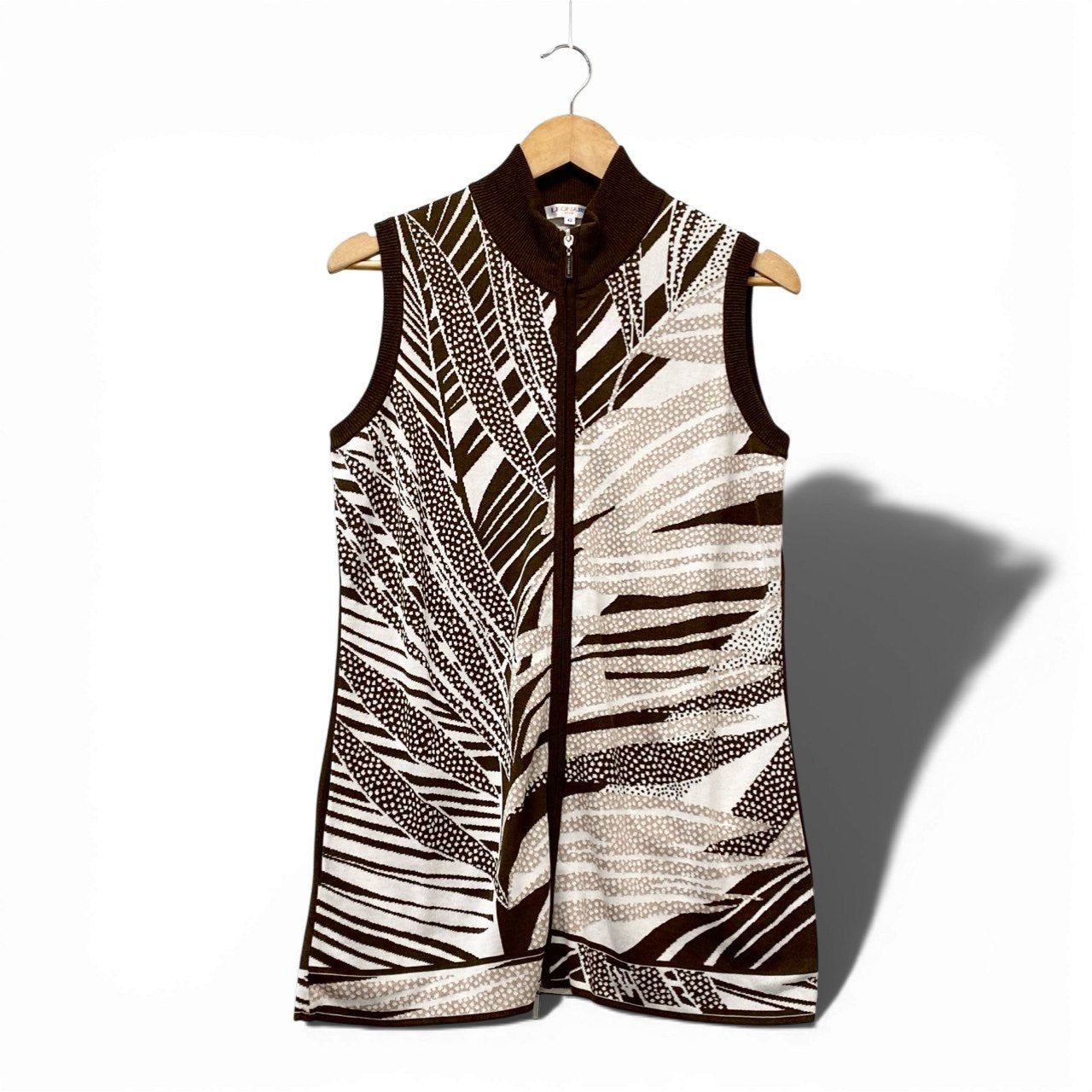 14b13 LEONARD SPORT レオナール スポーツ ジップアップニットベスト ダブルジップ チュニック丈 0557786 42サイズ ブラウン系 レディース 女性用u02t