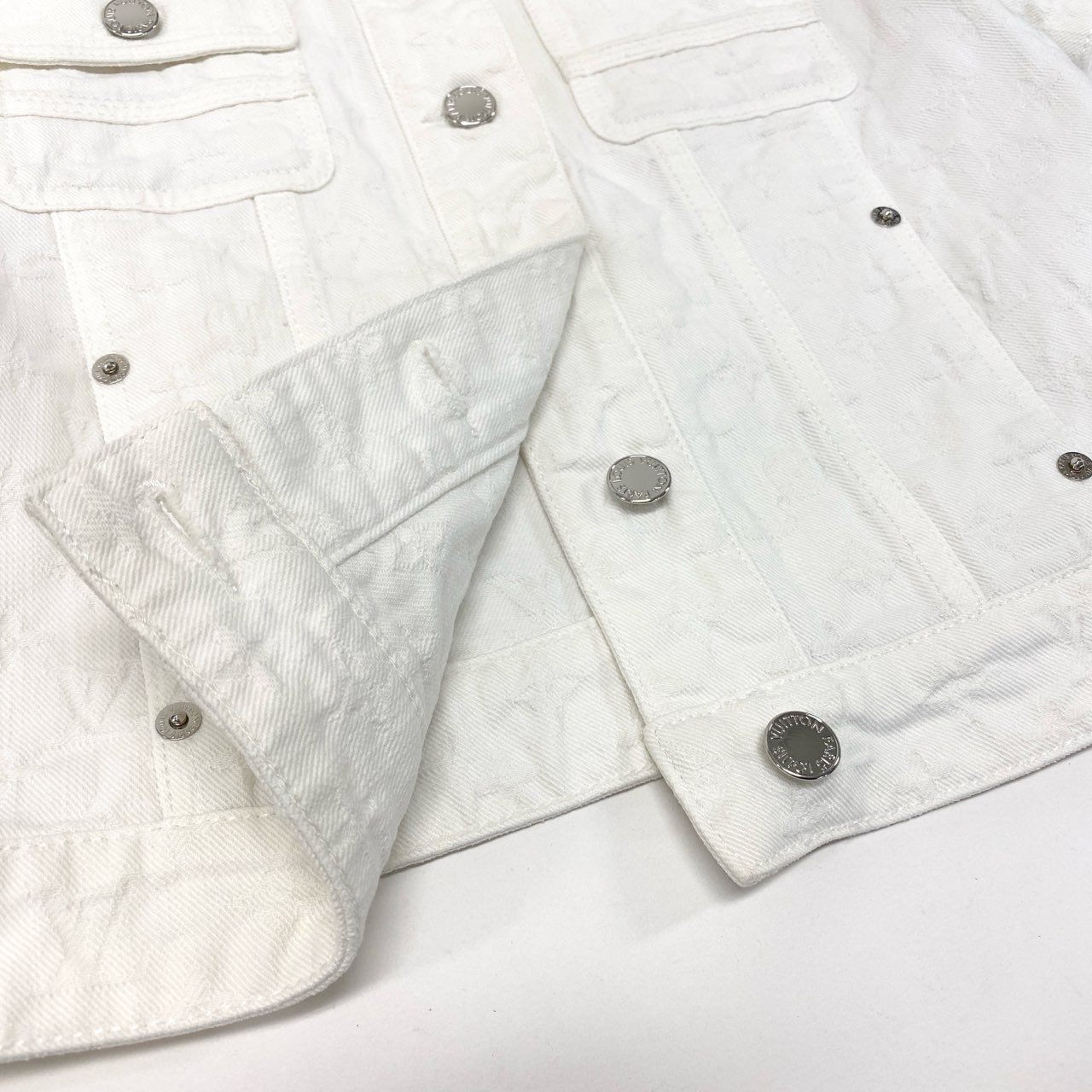 11k28 LOUIS VUITTON ルイヴィトン 半袖デニムジャケット モノグラム ジャガード 38 ホワイト コットン レディース イタリア製u02t
