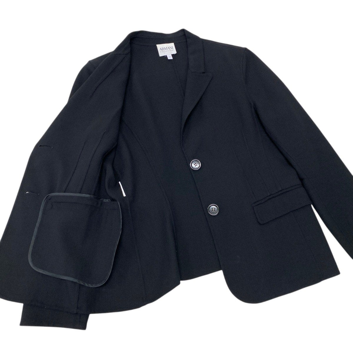 93h3 ARMANI COLLEZIONI アルマーニコレツィオーネ テーラードジャケット 伸縮ストレッチ フォーマル サイズ44 ブラック レディース 女性用o07t