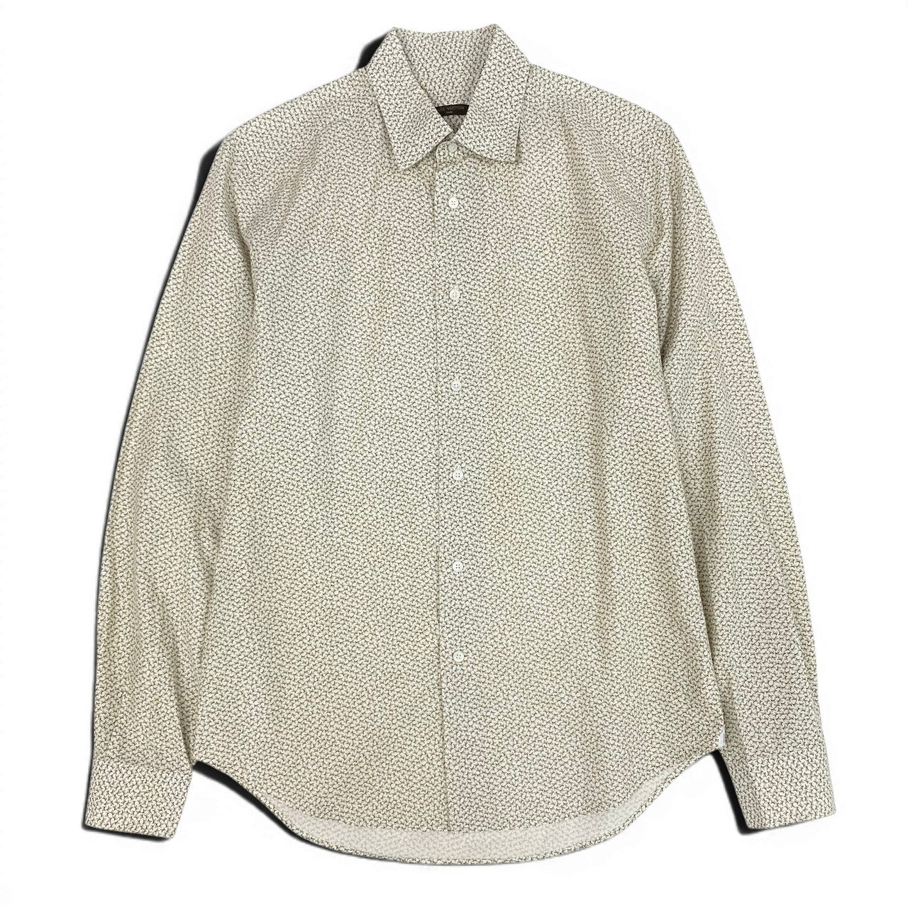 25e14 LOUIS VUITTON ルイヴィトン ロングスリーブシャツ コットンシャツ 総柄 イタリア製 Mサイズ ホワイト カーキ コットン100％ メンズ 男性用u02t