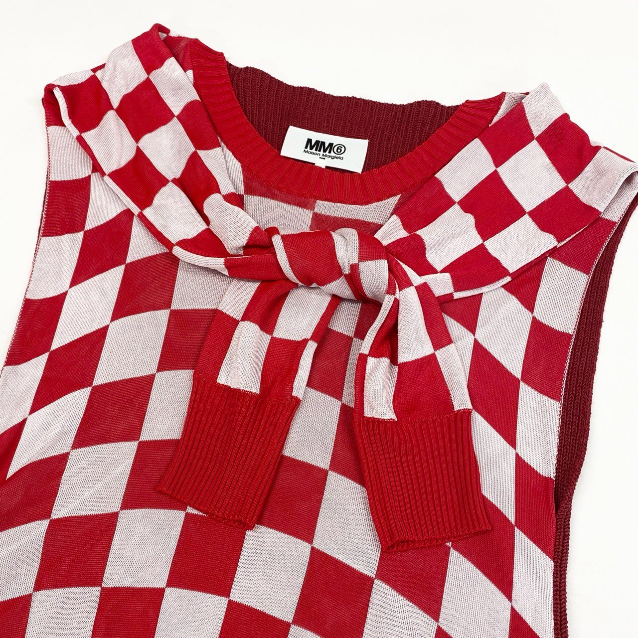 Ac6 【未使用タグ付き】定価9万 MM6 エムエムシックス メゾンマルジェラ フラッグチェック 変形ニット デザインニットセーター サイズS レディースk02i