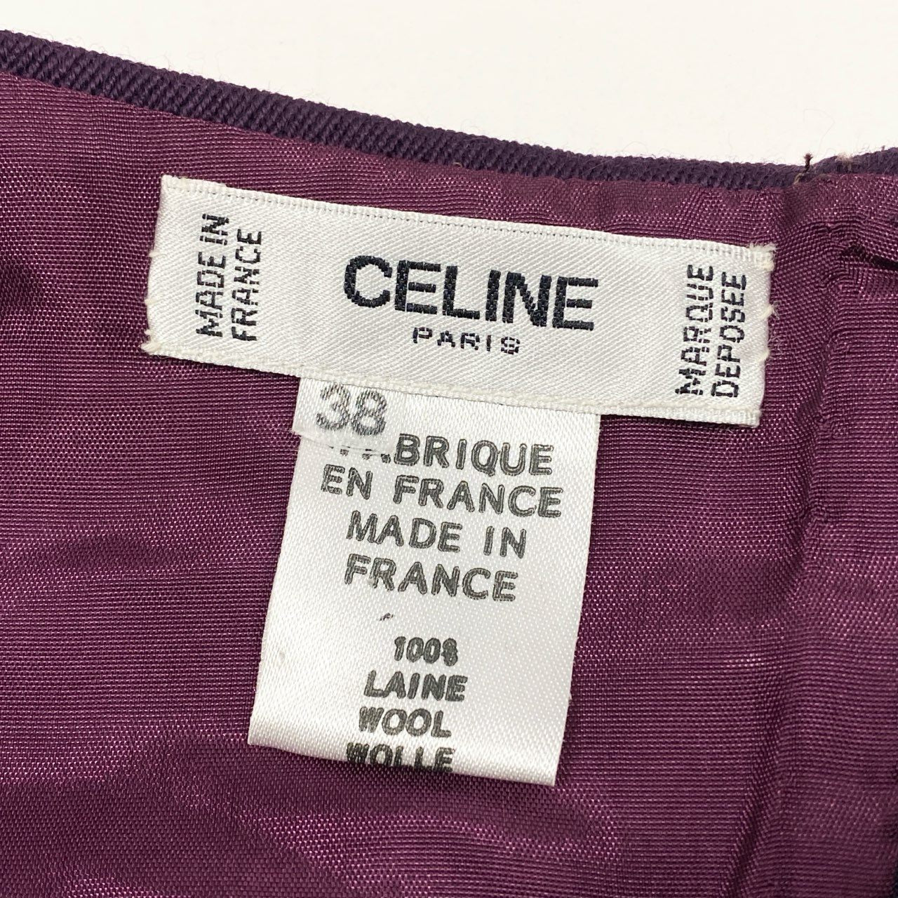 64L15 Vintage CELINE セリーヌ ヴィンテージ オールド ゴールドチェーン 台形スカート フレアスカート 38 パープル ウール レディースu02t