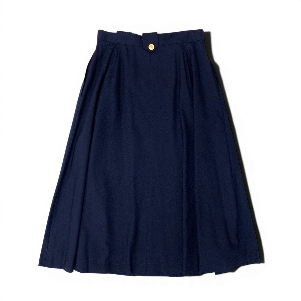 76g14 BURBERRY バーバリー フロントボタン タックスカート ミディ丈 金ボタン サイズ9AR ネイビー ウール100％ レディースu02t