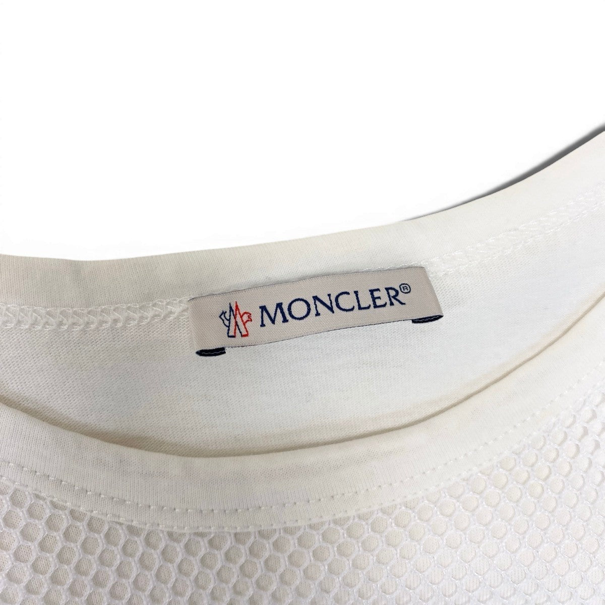 Ag10 【美品】MONCLER メッシュTシャツ ロゴワッペン レイヤードカットソー XSサイズ ホワイト ポリエステル100％ ホワイト100％ta1ta1