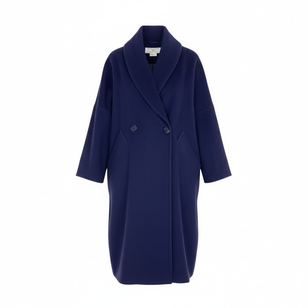 77L16 Vintage HANAE MORI PARIS ハナエモリ カシミヤ混 大判カラー ロングコート アウター 38 パープル レディース フランス製u02t