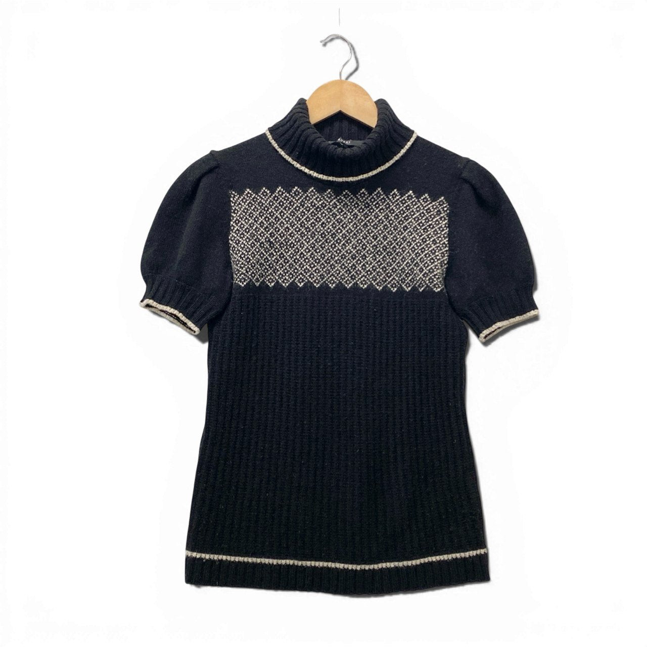 70b16 GUCCI グッチ 半袖パフスリーブニットセーター ハイネックニットセーター トップス Lサイズ ブラック レディース 女性用u02t