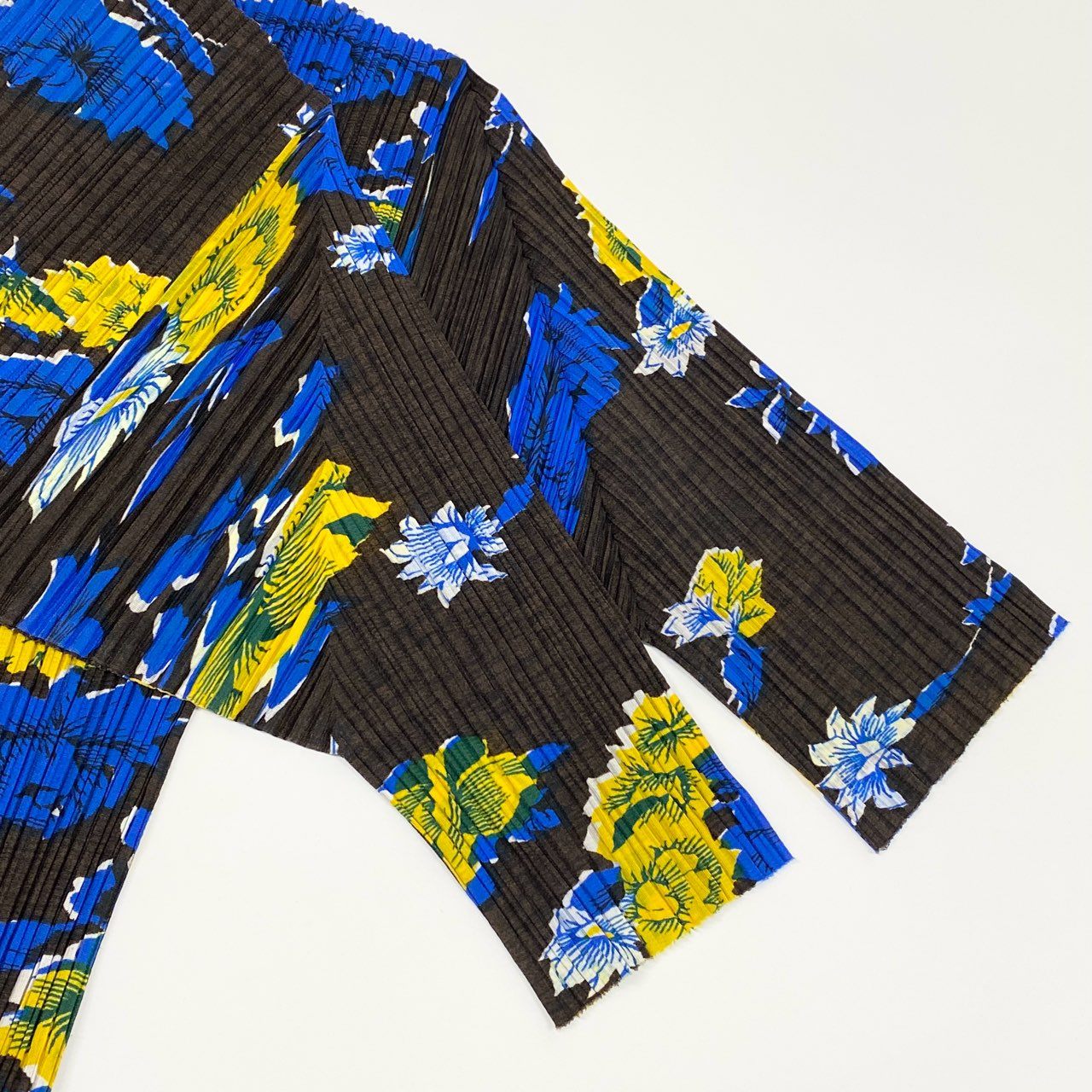 Ad12 PLEATS PLEASE プリーツプリーズ 花柄 5分袖カーディガン プリーツカーディガン サイズ3 ブラウン レディース トップスta1