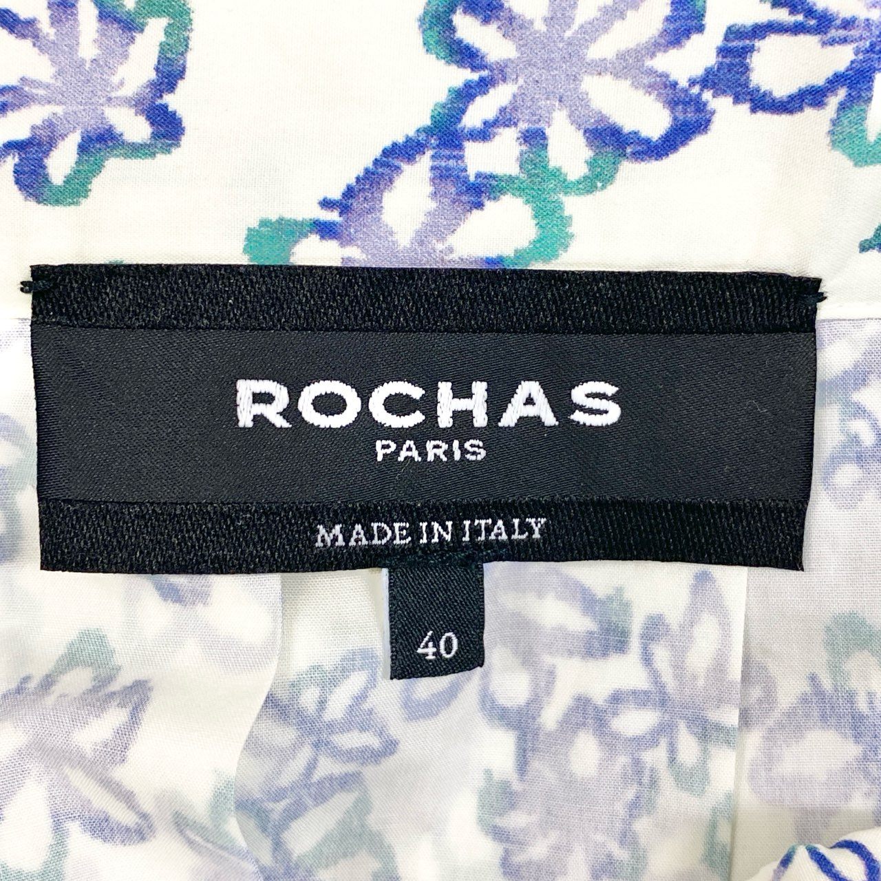 75c13 ROCHAS ロシャス ペイントフラワー 花柄 ロングスカート フレアスカート 40 アイボリー ブルー コットン イタリア製u02t
