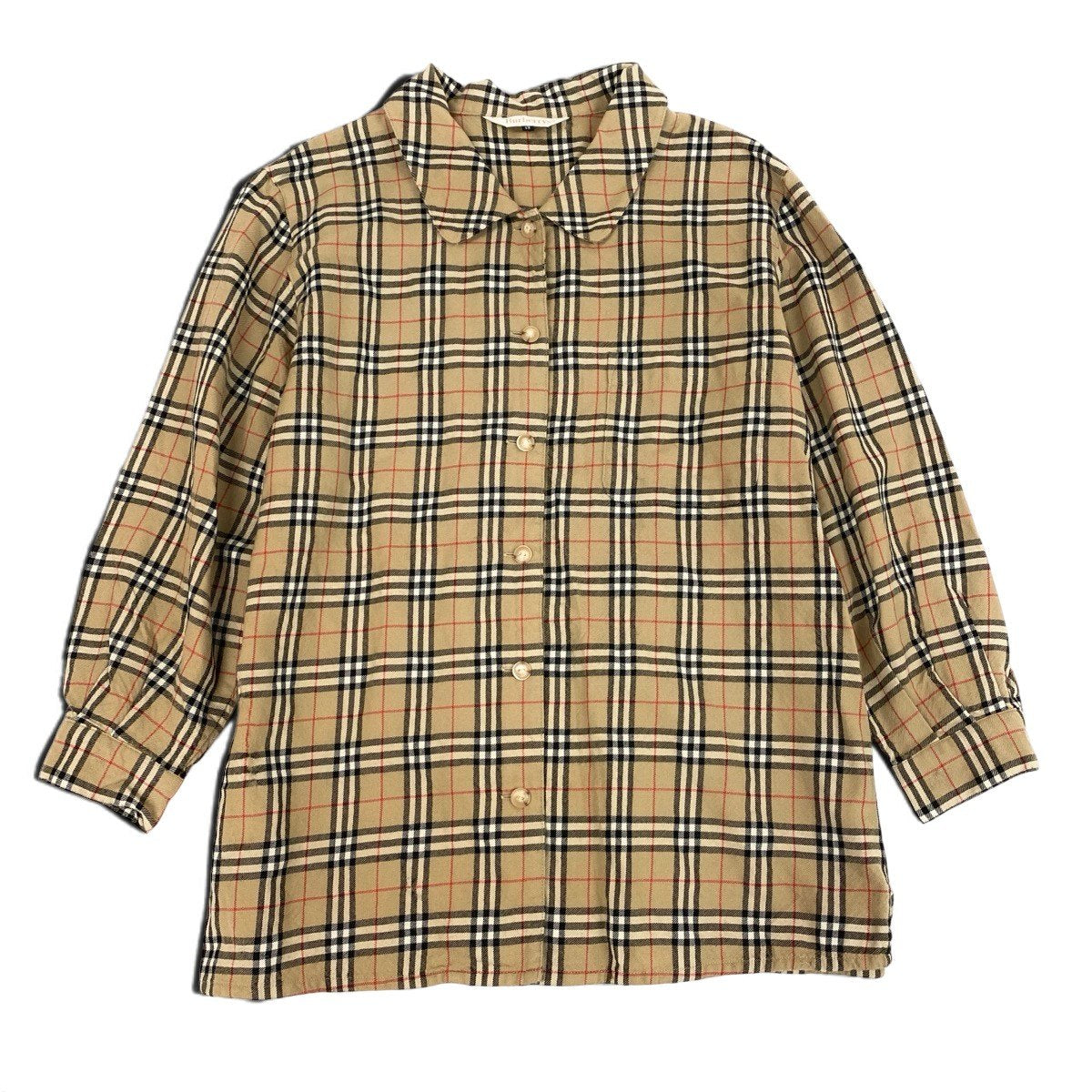 Ih11 Burberrys バーバリー ノバチェック ロングスリーブシャツ サイズ13 ベージュ ウール100％ レディースo07t