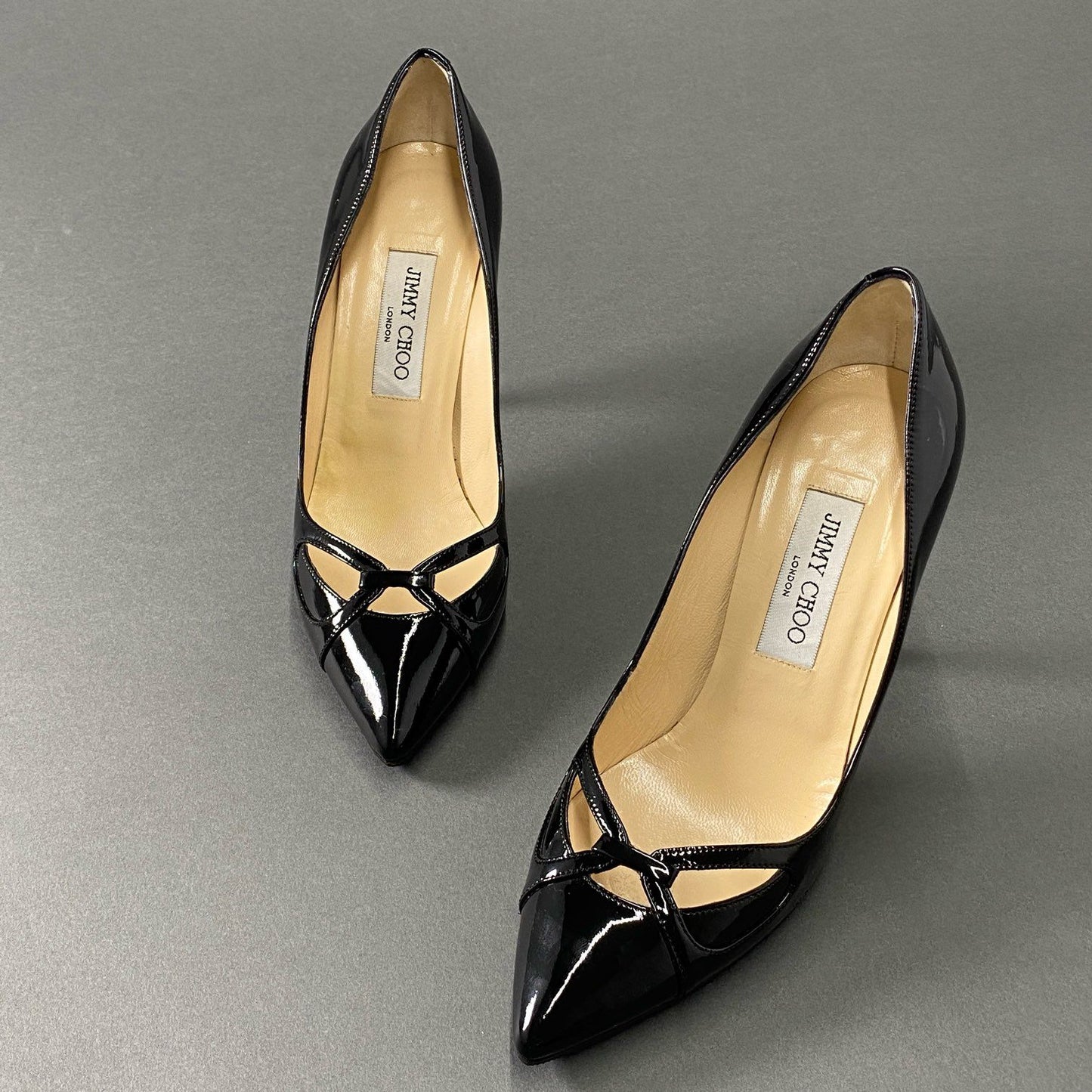 3d10 JIMMY CHOO ジミーチュウ パテントレザー ヒールパンプス 37 ブラック ハイヒール シューズ イタリア製 レディース 婦人靴 靴