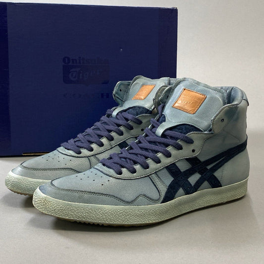 1h15《美品》COACH コーチ × Onitsuka Tiger オニツカタイガー 染め加工 ヴィンテージライク ハイカットスニーカー 26cm ブルー レザー シューズ コラボ 日本製t18r