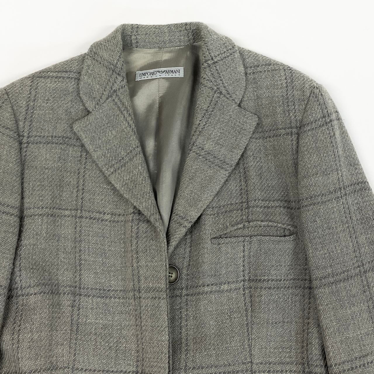 e11 EMPORIO ARMANI  ウールテーラードジャケット チェック柄 イタリア製 38サイズ グレー ウール100％ メンズ 男性用k02i