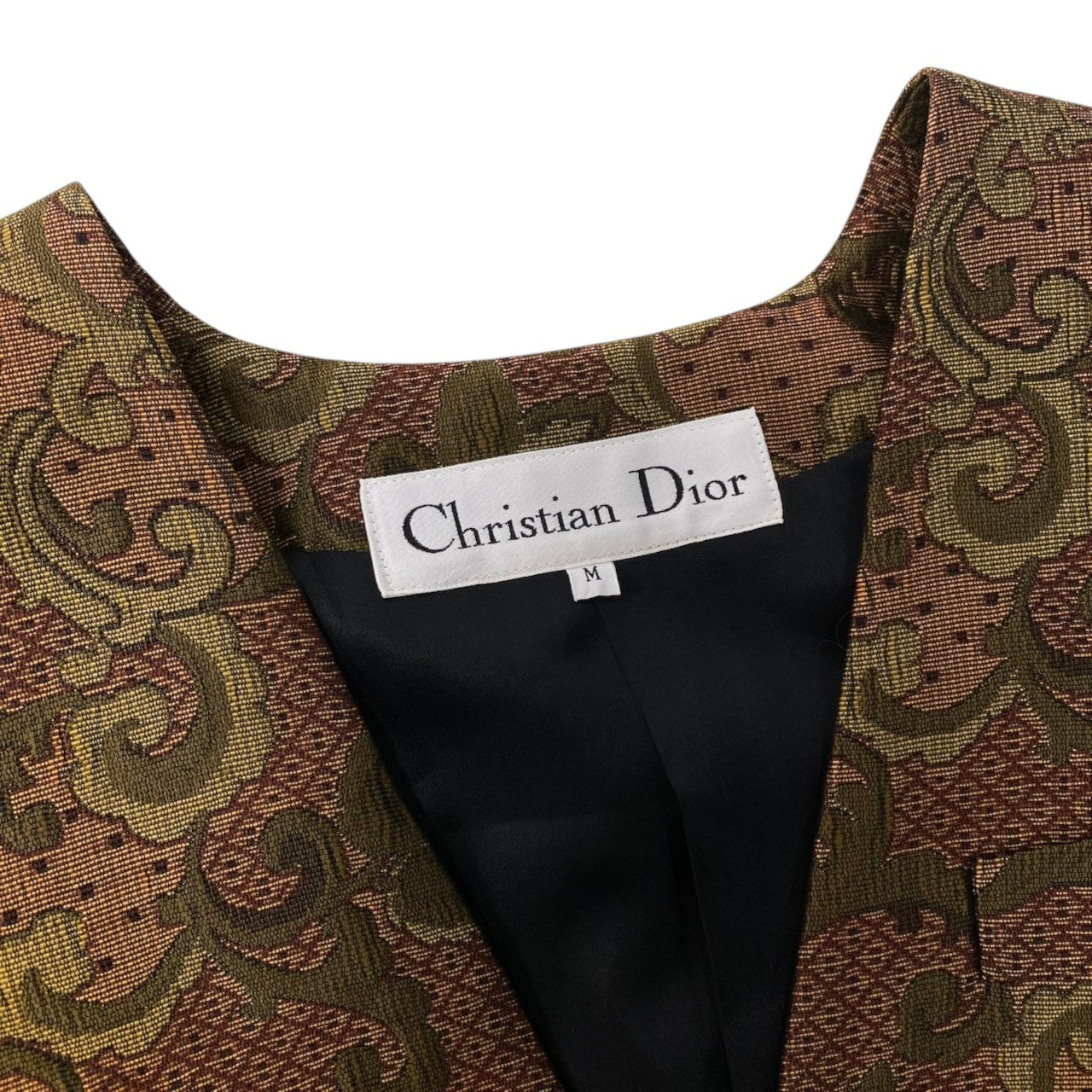77h20【美品】 Christian Dior クリスチャンディオール ノーカラージャケット 総柄 金ボタン サイズM マルチカラー レディースu02t
