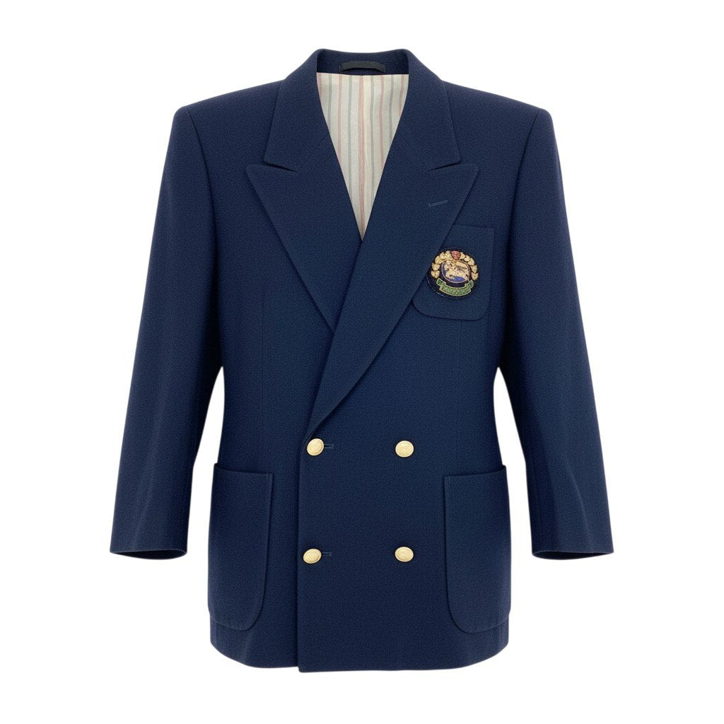 22a23 Burberrys バーバリーズ 紺ブレザー テーラードジャケット ダブルブレスト エンブレム ワッペン 9 ネイビー ウール レディースu02t