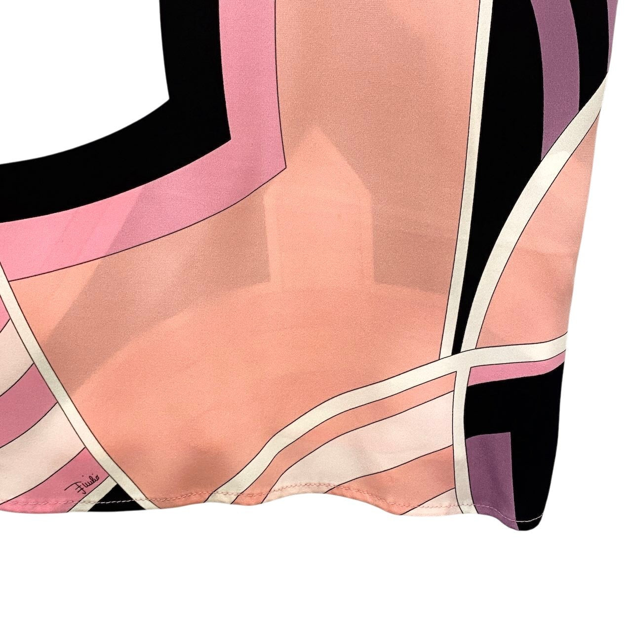 34e16 EMILIO PUCCI エミリオプッチ シルクチュニックワンピース  ブロックプリント 五分袖 イタリア製 38サイズ ピンク系 レディース 女性用u02t