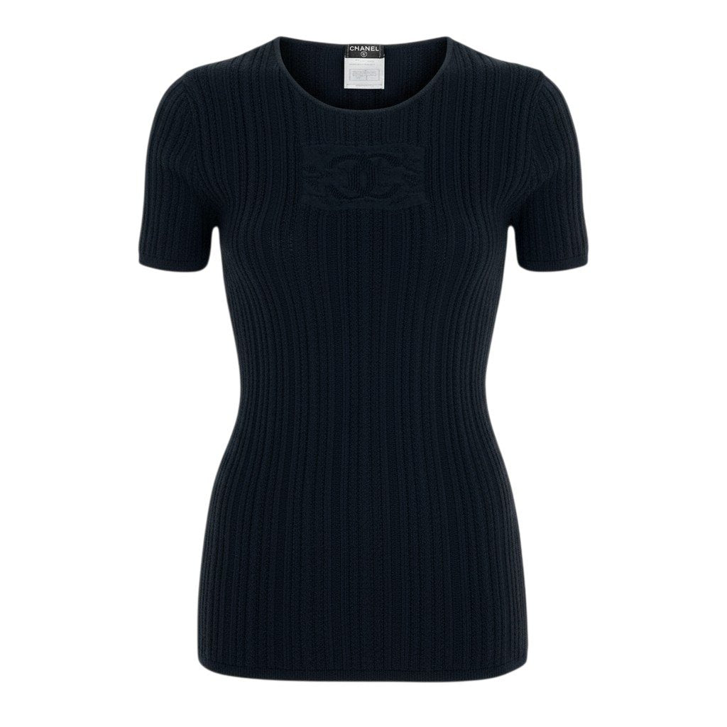 c24 CHANEL シャネル 2004 ココマーク 半袖ニット トップス P23107 サイズ38 ブラック コットン レディースu02t