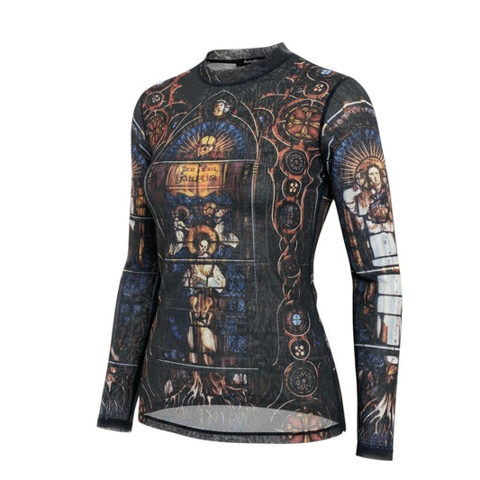 Ae14 Jean Paul GAULTIER FEMME ジャンポールゴルチエ パワーネット メッシュトップス ロングスリーブ カットソー 総柄 ブラック レディース 女性服k02i