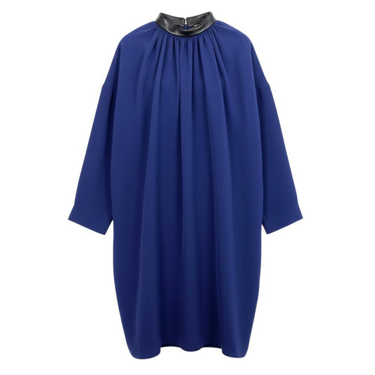 Eb10 CELINE セリーヌ フィービー期 レザーネック シルクワンピース ロングワンピース 長袖 36 ブルー シルク レディースk02i