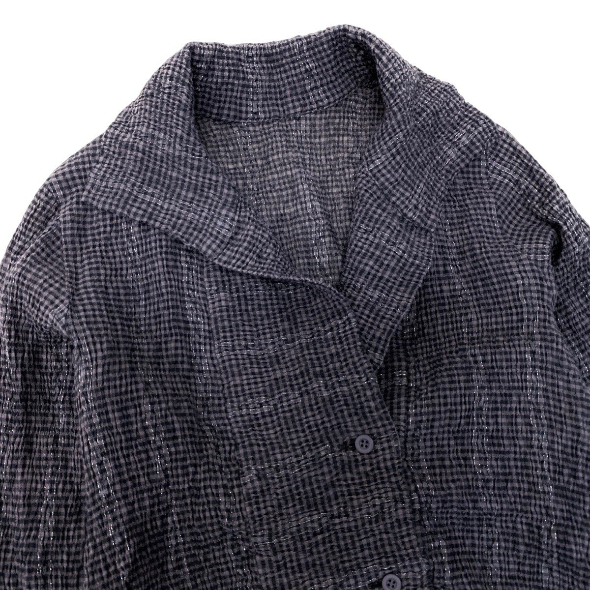 93h25 ISSEY MIYAKE Haat イッセイミヤケ ハート ロングスリーブシャツ チェック柄 ストレッチ 薄手 サイズ2 グレー系 レディースo07t